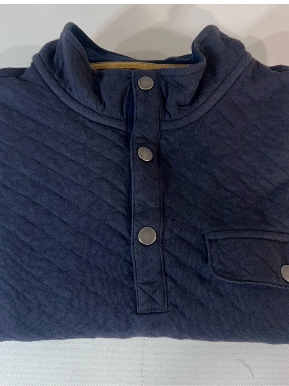 Goodfellow & Co Quilted Crewneck Pullover - Navy with Metal Snap Placket